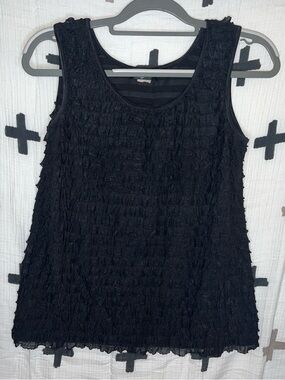Women's Black Textured Ruffle Tank Top